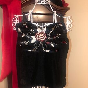 Just in Beautiful Necessary Objects black velvet Floral Embroidered Cami